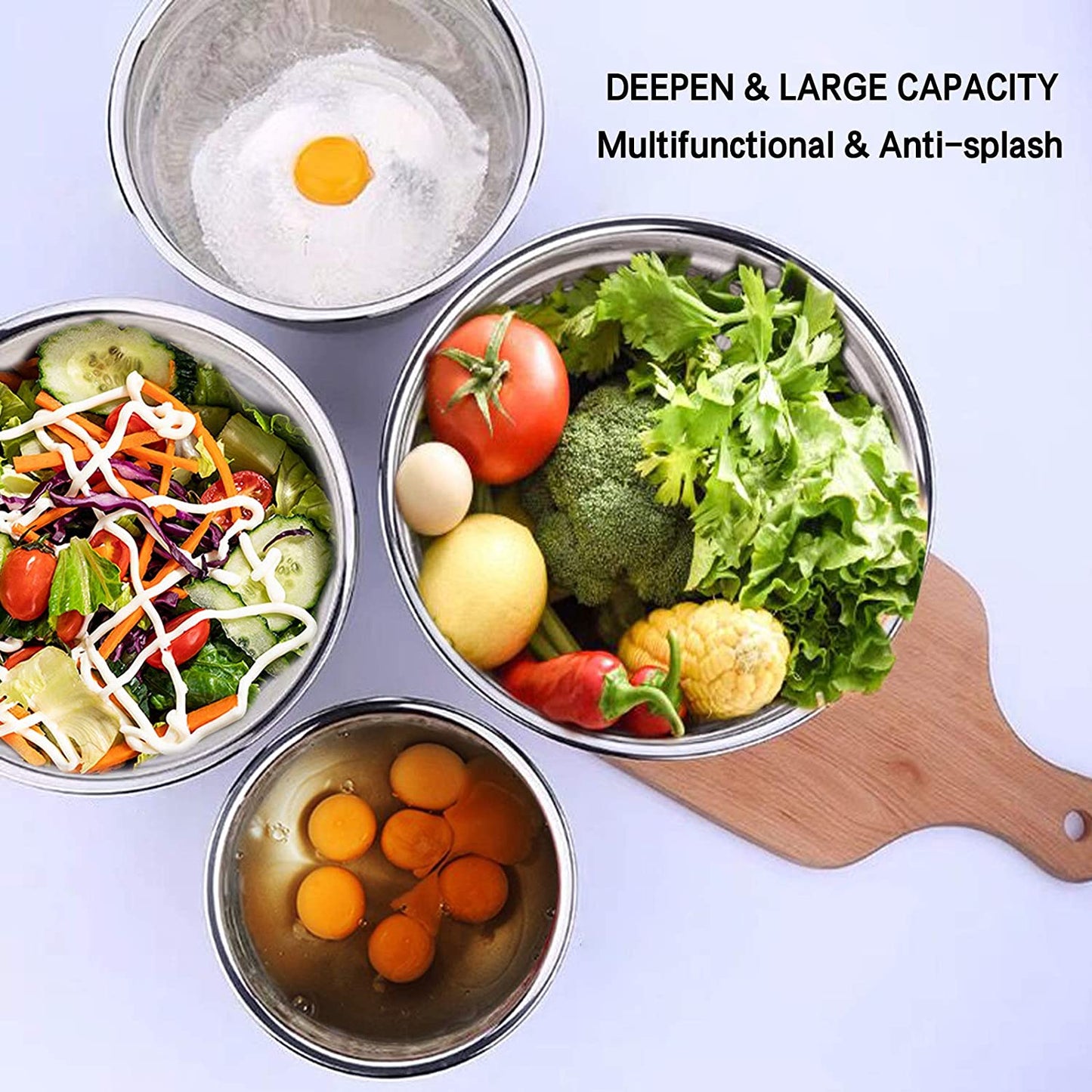 Stainless Steel Mixing Bowls with Airtight Lids - 6-Piece Set with Non-Slip Bottoms, Ideal for Mixing and Serving (Black)