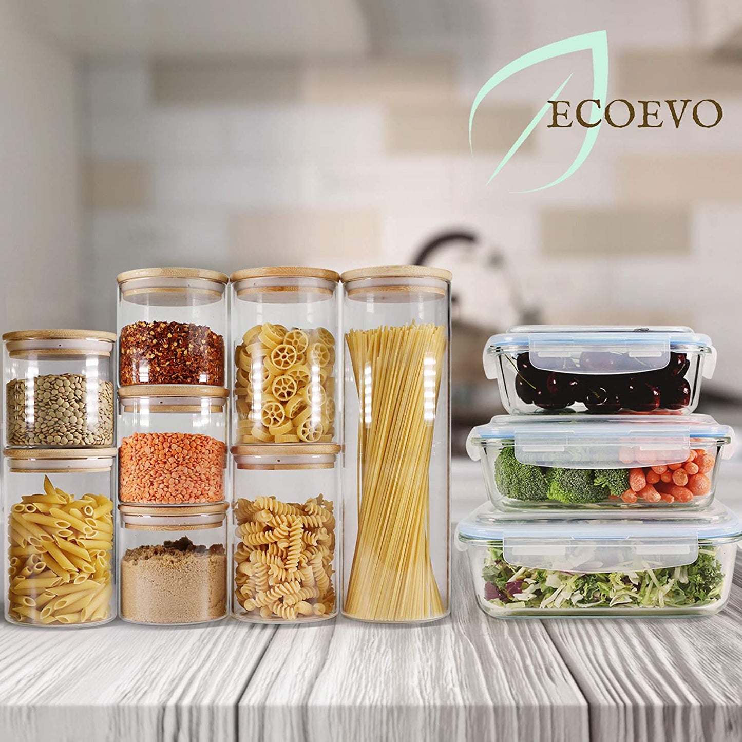 16 oz Glass Storage Jars with Bamboo Lids - Set of 9, Airtight Food Canisters for Pantry Organization