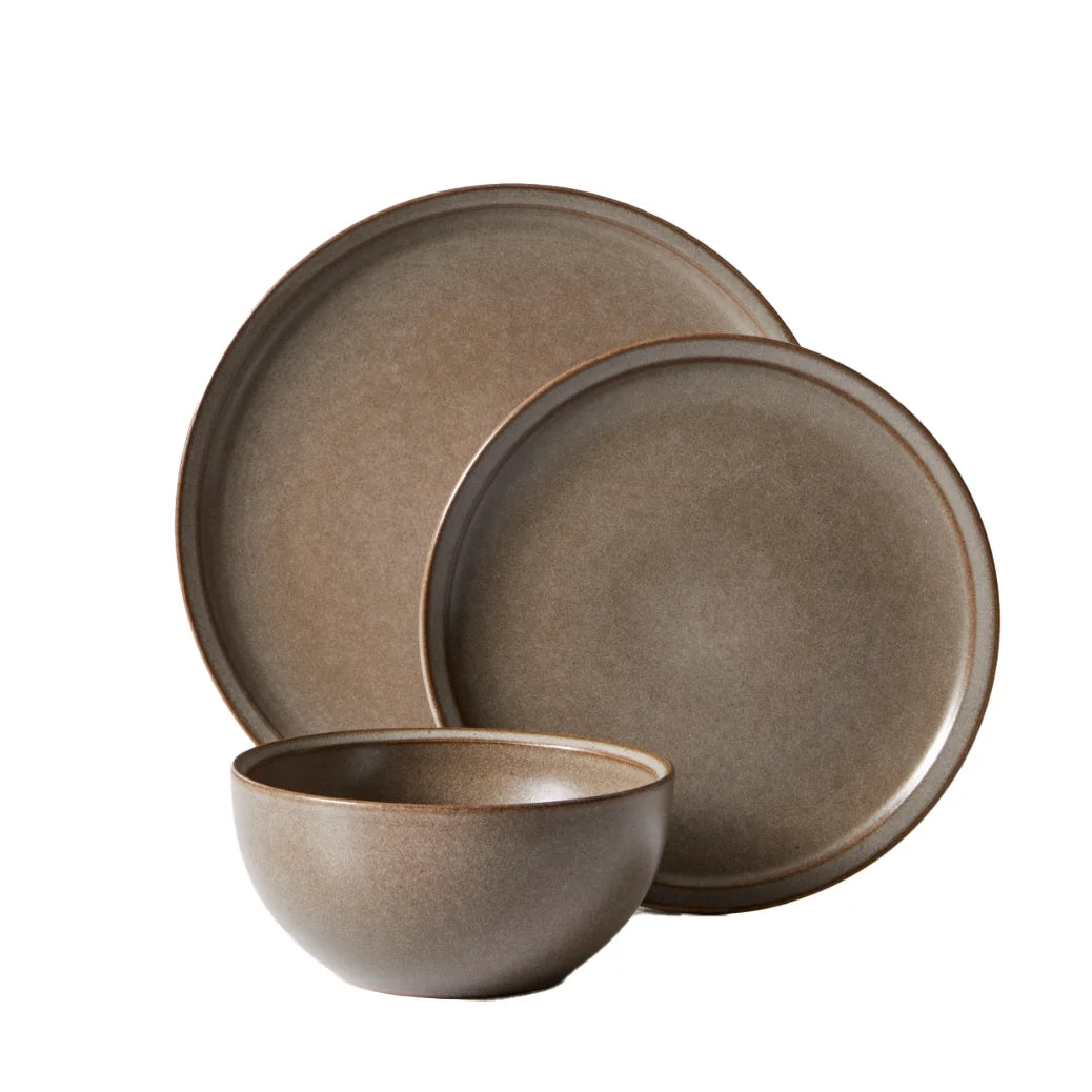Banks Brown 12-Piece Stoneware Dinnerware Set for Four