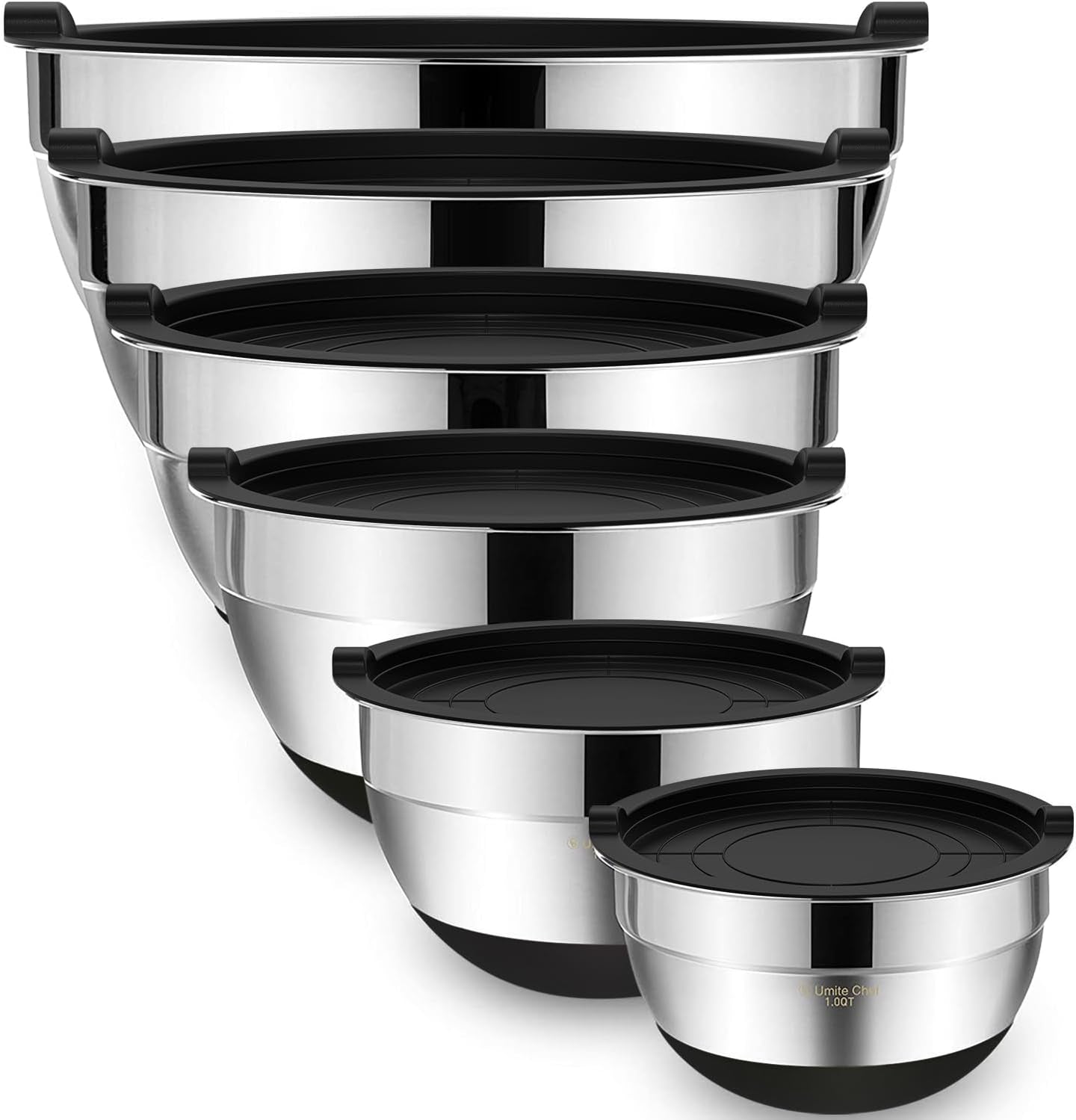 Stainless Steel Mixing Bowls with Airtight Lids - 6-Piece Set with Non-Slip Bottoms, Ideal for Mixing and Serving (Black)