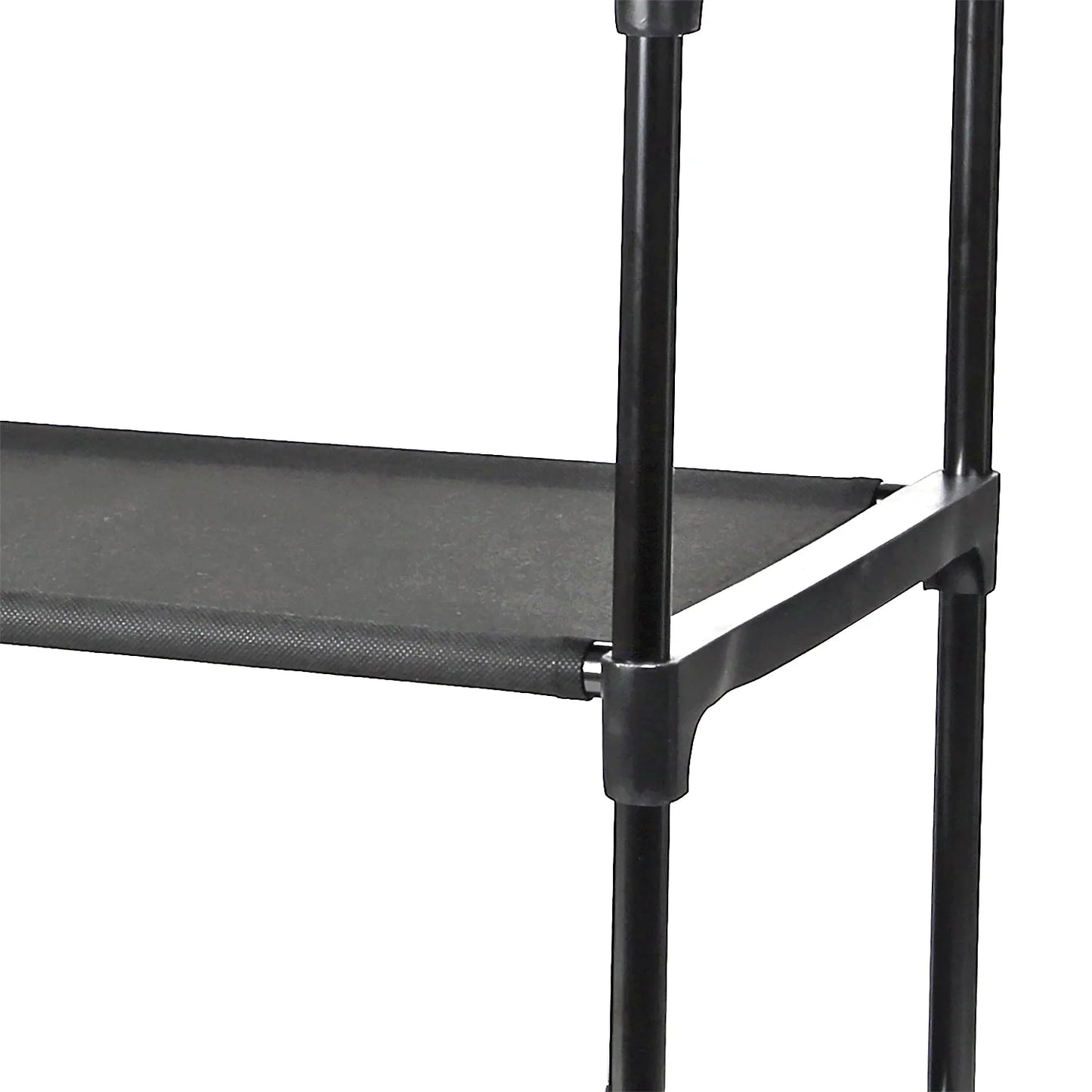 4-Shelf Closet Storage Organizer with 2 Fabric Bins, Black Metal Frame