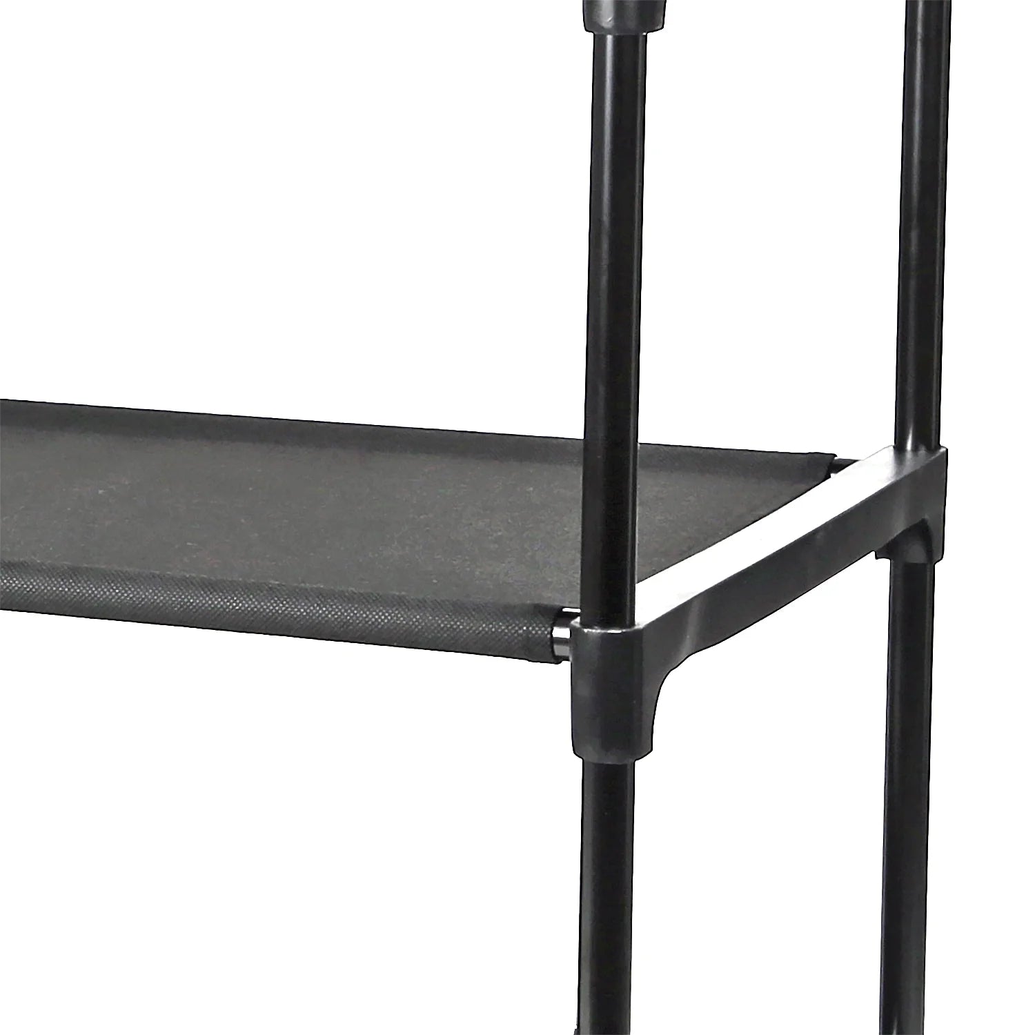 4-Shelf Closet Storage Organizer with 2 Fabric Bins, Black Metal Frame