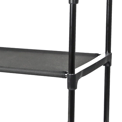 4-Shelf Closet Storage Organizer with 2 Fabric Bins, Black Metal Frame