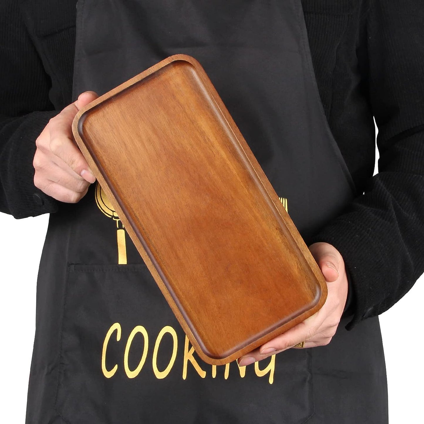 Acacia Wood Serving Tray - Small Rectangular Cheese and Charcuterie Board, Mini Wooden Plate for Kitchen, Bathroom, and Party Use