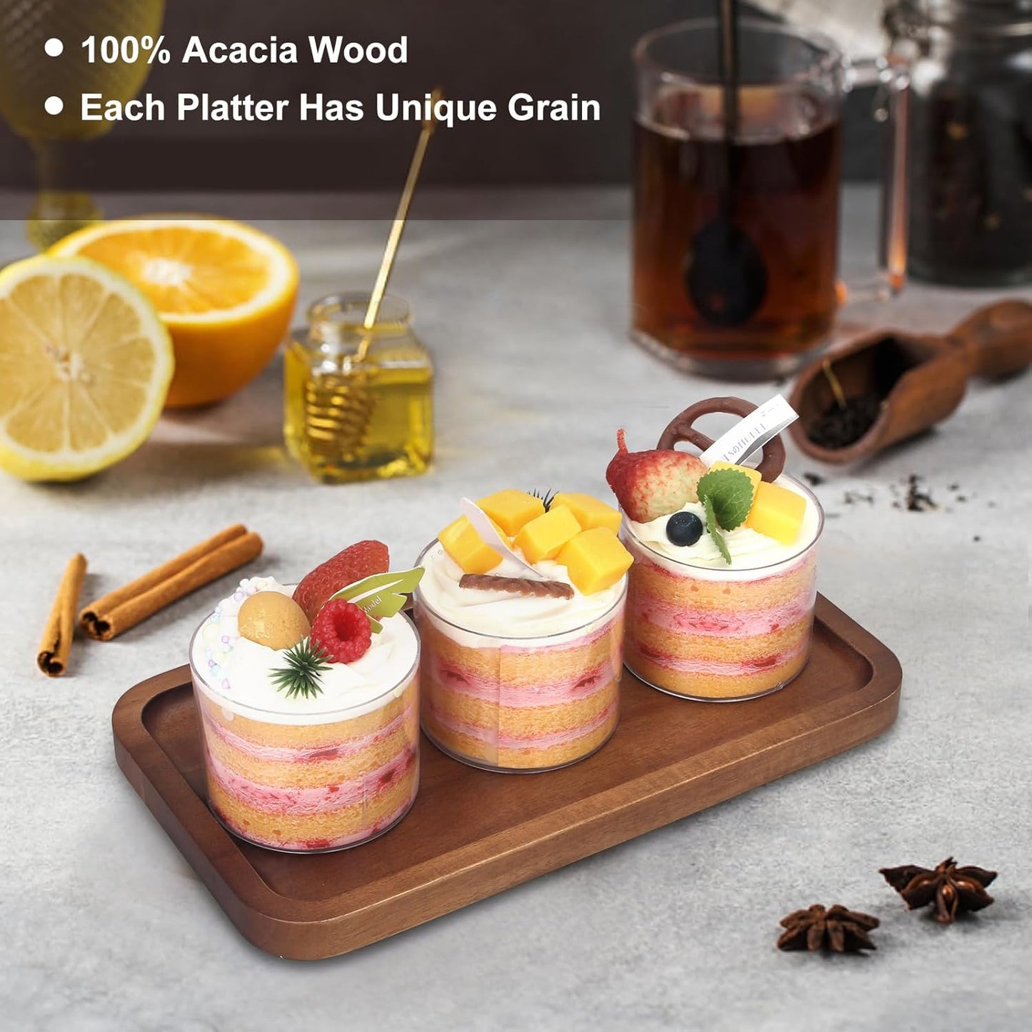 Acacia Wood Serving Tray - Small Rectangular Cheese and Charcuterie Board, Mini Wooden Plate for Kitchen, Bathroom, and Party Use