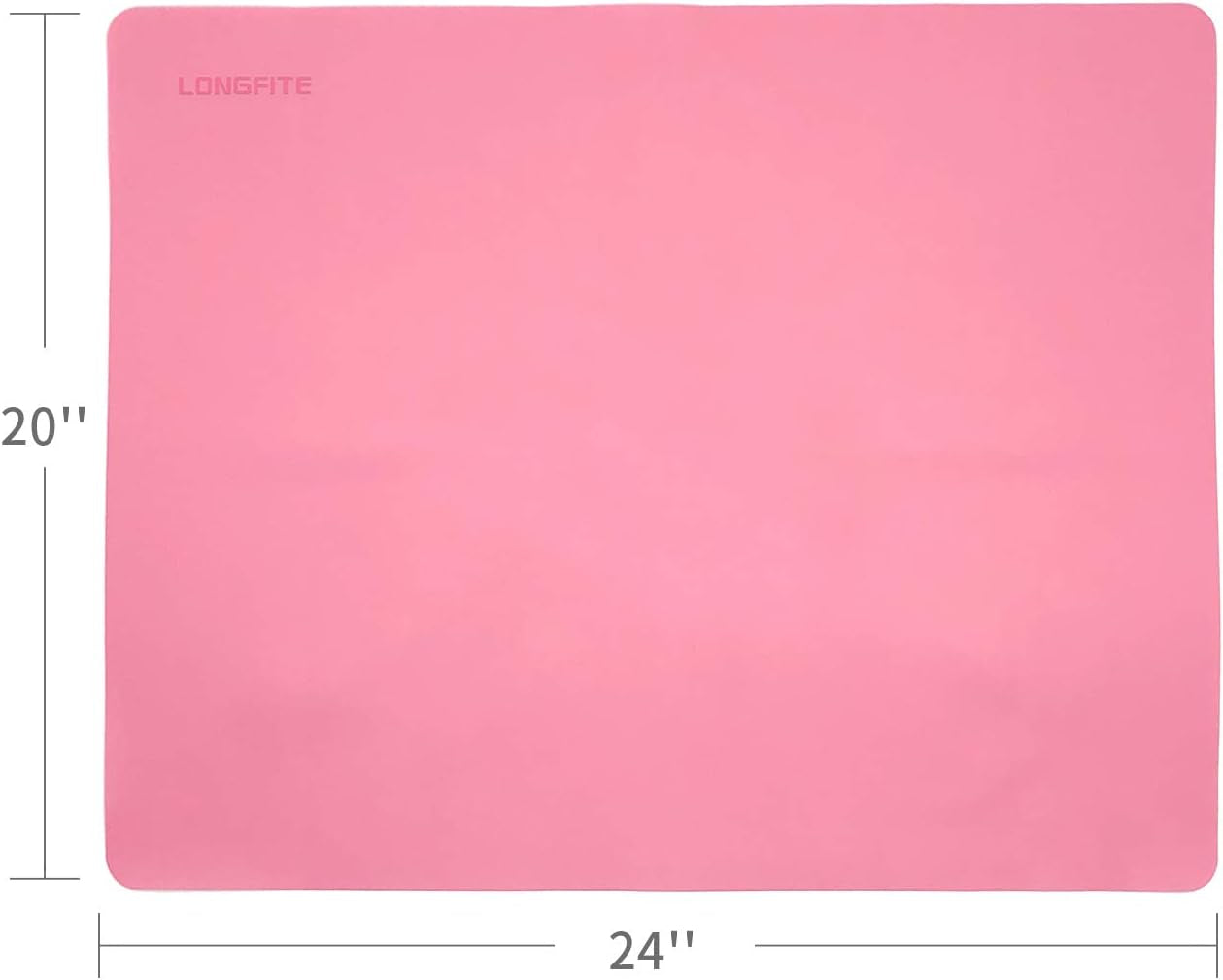X-Large 24 x 20 Inch Reusable Silicone Table Mat for Children - Waterproof Heat Insulation Placemat and Pastry Rolling Dough Pad (Pink)