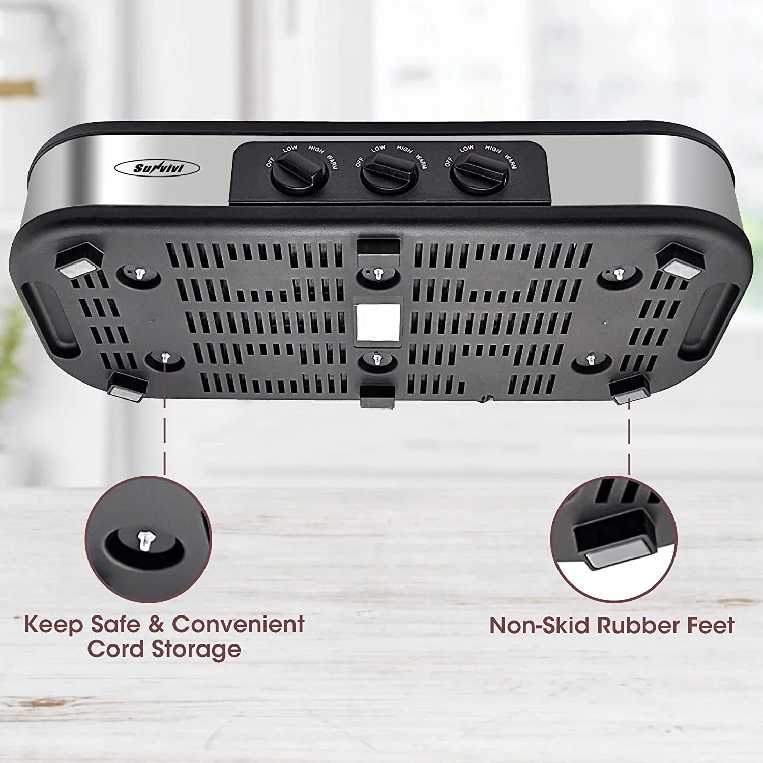 Triple Slow Cooker Buffet Server with 3 x 1.5 Quart Removable Ceramic Pots and Adjustable Temperature Control