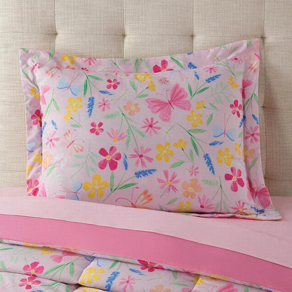 7-Piece Full Pink Wildflower Polyester Bedding Set for Girls