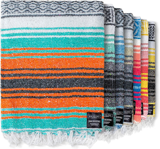 Authentic Handwoven Mexican Falsa Serape Blanket – Lightweight Cotton Throw for Outdoor and Home Use – Ideal for Beach, Camping, Picnic, and Yoga – Mandarin, 50x70 Inches