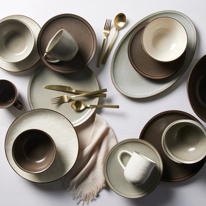 Banks Brown 12-Piece Stoneware Dinnerware Set for Four