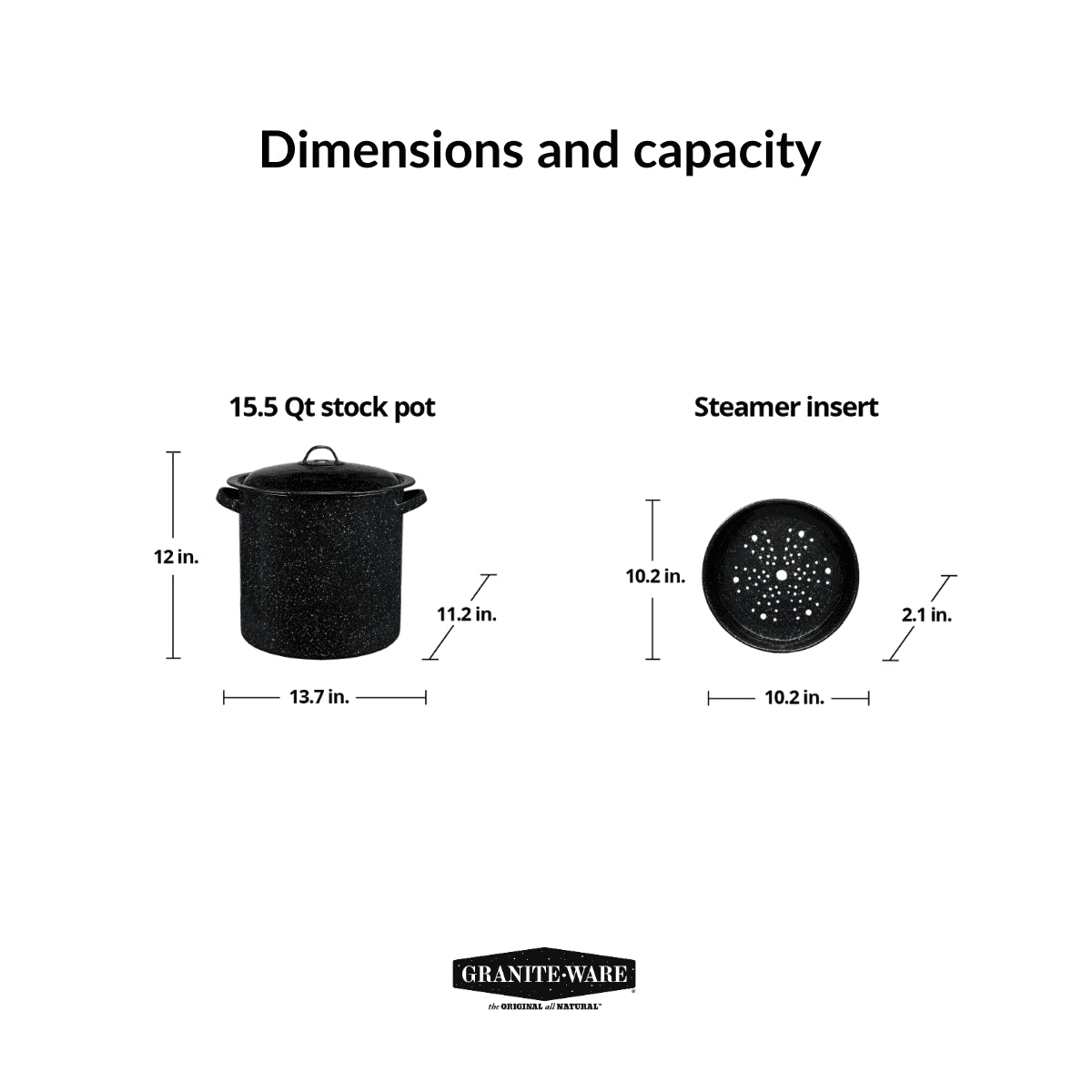 15.5-Quart Black Enamel on Steel Multi-Use Pot with Steamer Insert for Seafood, Tamales, and Stock