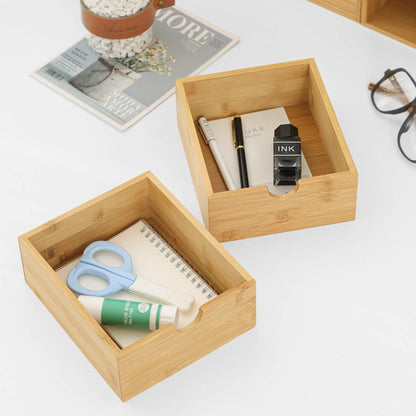 Bamboo Desk Organizer with Drawers, 3-Drawer Desktop Storage Box | 3 Drawers Open Top Tray Fully Assembled Stores Pens, Notes, Makeup, Jewelry & Toiletries for Office, Vanity & Bath