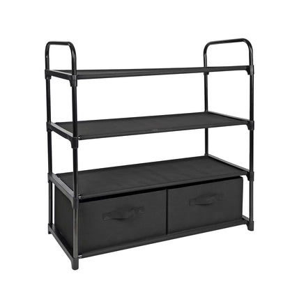 4-Shelf Closet Storage Organizer with 2 Fabric Bins, Black Metal Frame