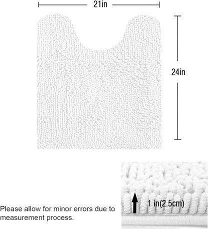 Standard 24" x 21" U-Shaped Non-Slip Shaggy Chenille Toilet Contour Bathroom Rug, Water Absorbent, White