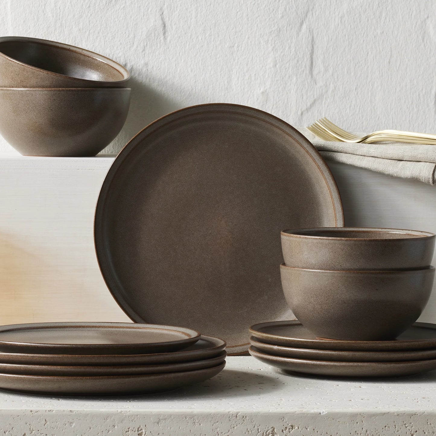 Banks Brown 12-Piece Stoneware Dinnerware Set for Four