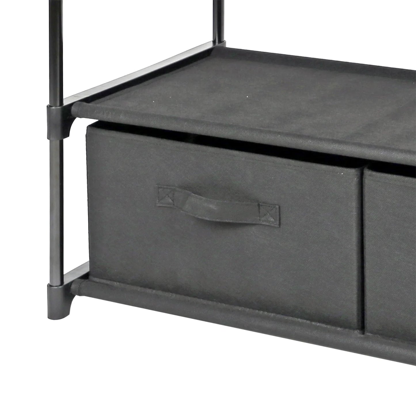 4-Shelf Closet Storage Organizer with 2 Fabric Bins, Black Metal Frame