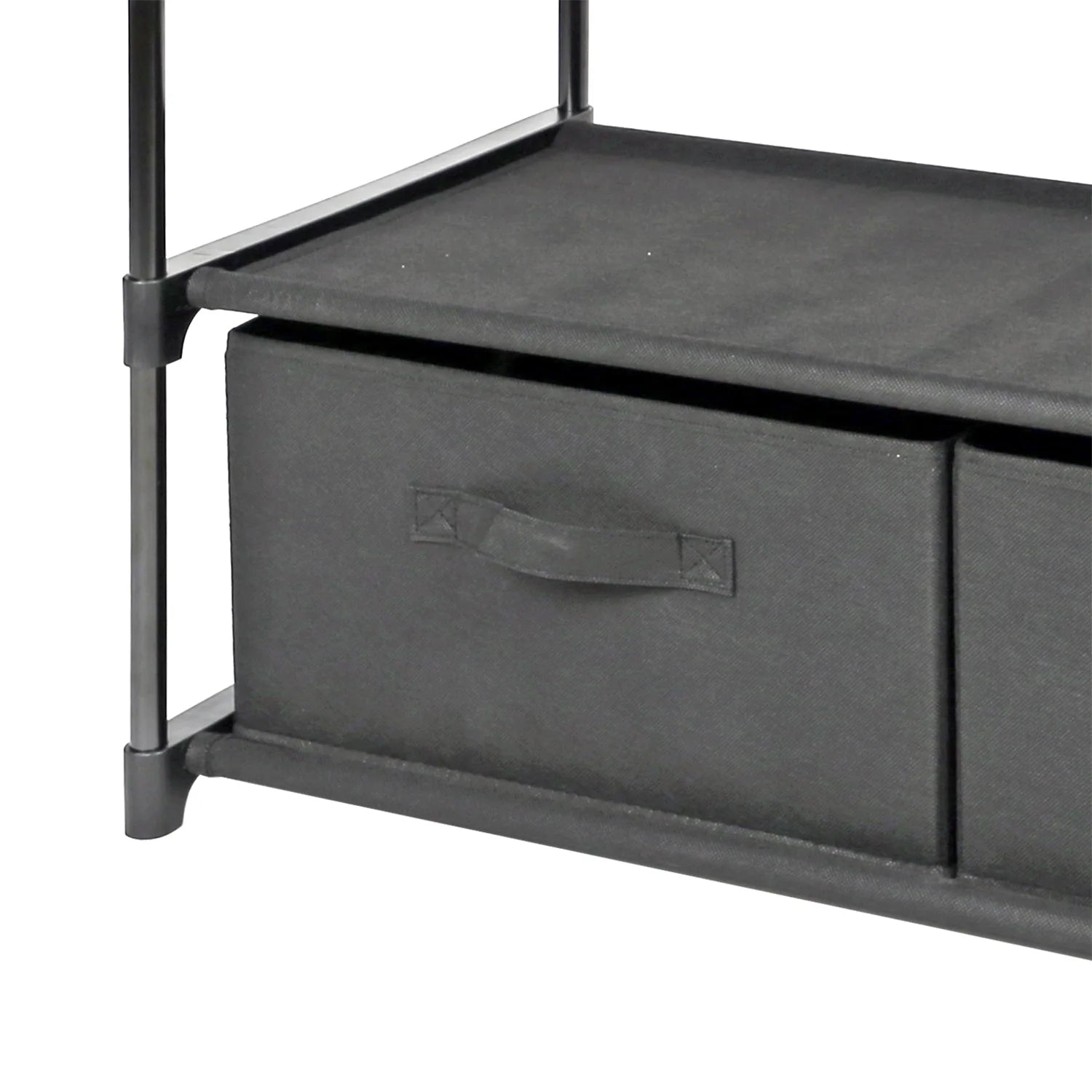 4-Shelf Closet Storage Organizer with 2 Fabric Bins, Black Metal Frame