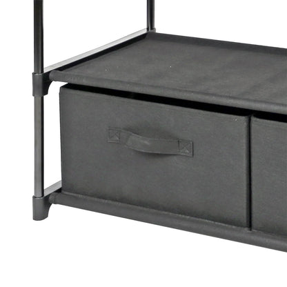 4-Shelf Closet Storage Organizer with 2 Fabric Bins, Black Metal Frame