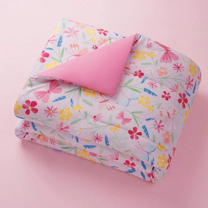 7-Piece Full Pink Wildflower Polyester Bedding Set for Girls
