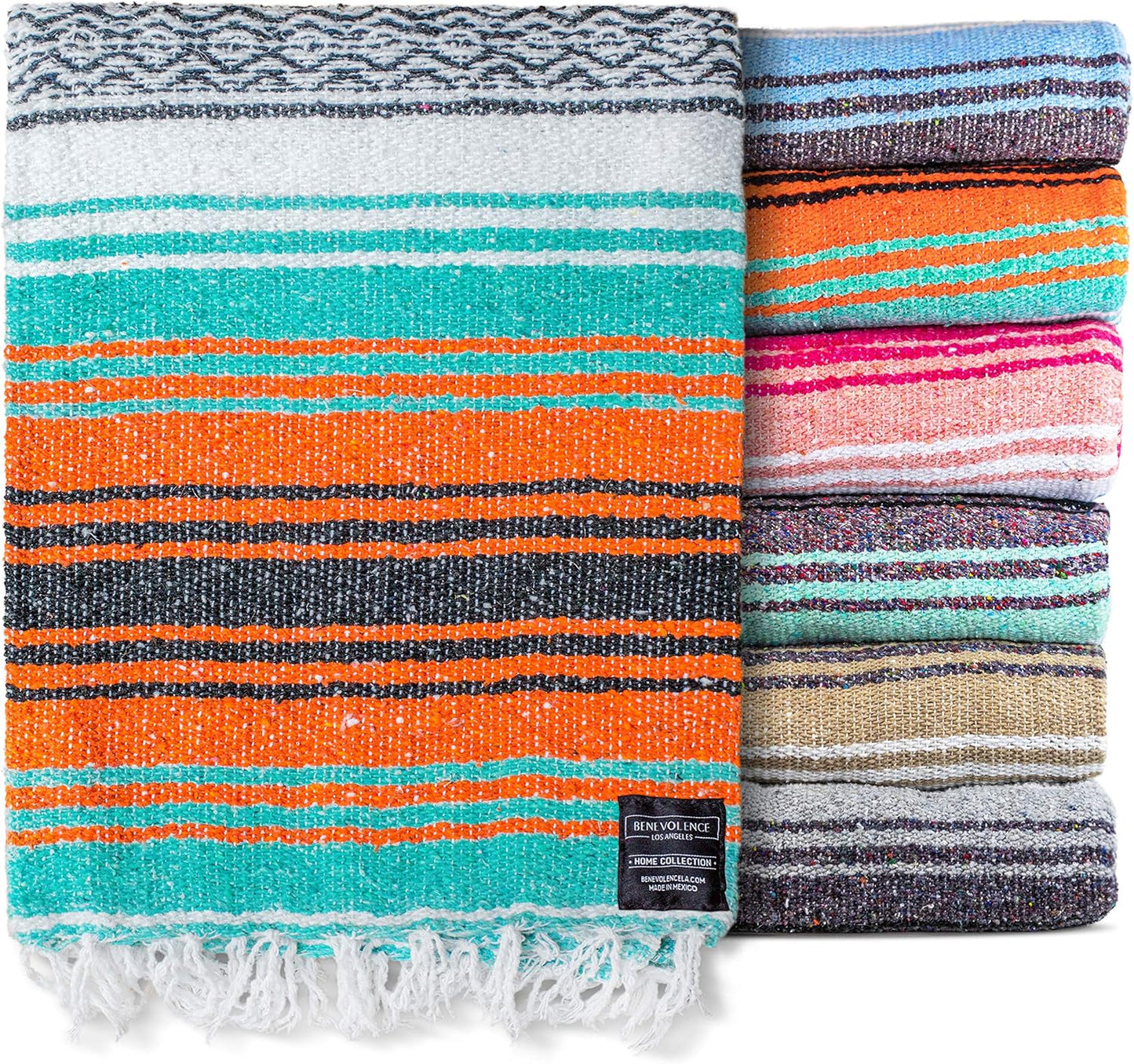 Authentic Handwoven Mexican Falsa Serape Blanket – Lightweight Cotton Throw for Outdoor and Home Use – Ideal for Beach, Camping, Picnic, and Yoga – Mandarin, 50x70 Inches