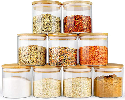 16 oz Glass Storage Jars with Bamboo Lids - Set of 9, Airtight Food Canisters for Pantry Organization