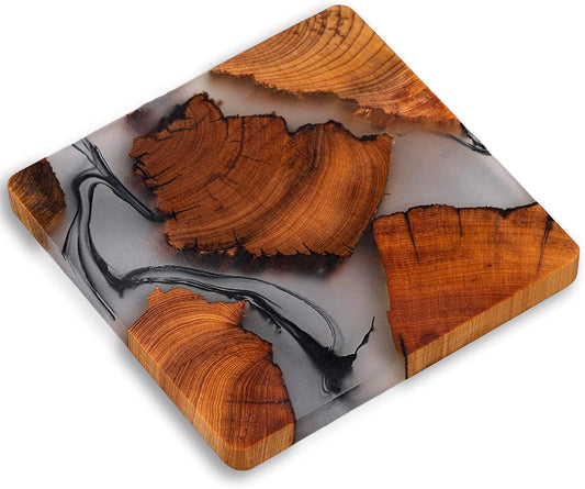 Cedar Wood Epoxy Coaster Set with Holder - Modern Design (6 Coasters, No Holder)
