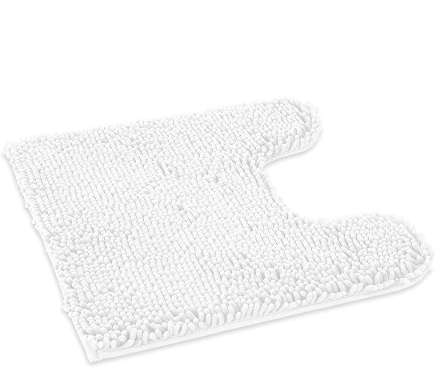 Standard 24" x 21" U-Shaped Non-Slip Shaggy Chenille Toilet Contour Bathroom Rug, Water Absorbent, White