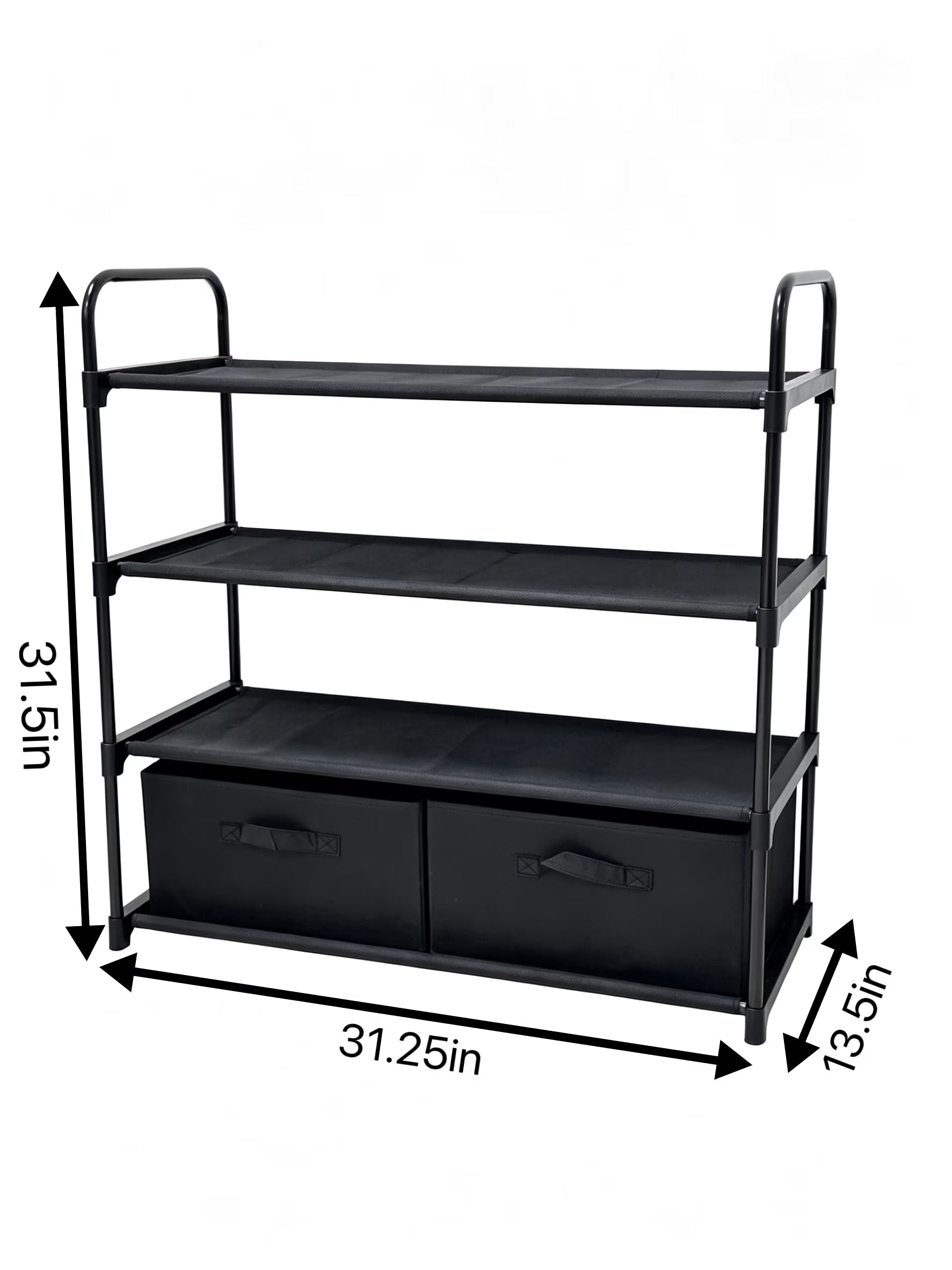 4-Shelf Closet Storage Organizer with 2 Fabric Bins, Black Metal Frame