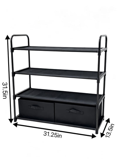 4-Shelf Closet Storage Organizer with 2 Fabric Bins, Black Metal Frame