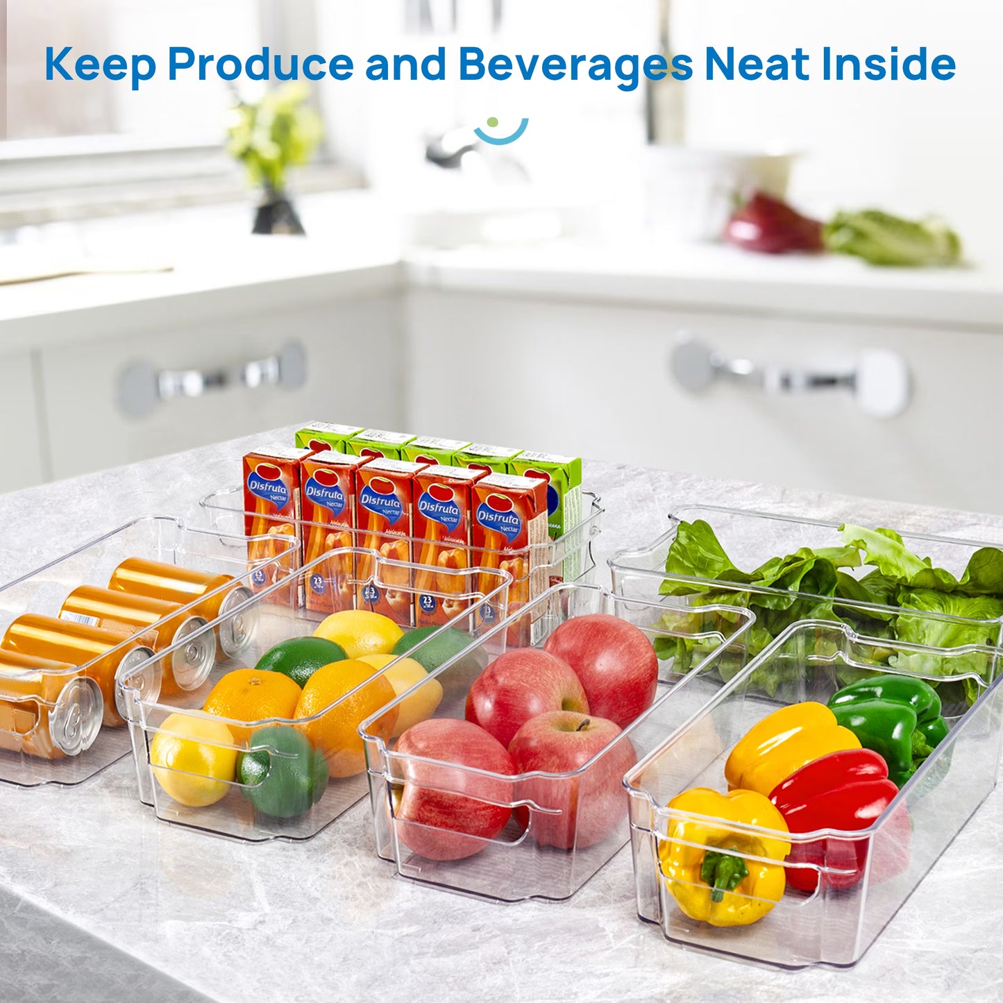 Refrigerator Organizer Bins, 8Pcs Clear Bins, Pantry Kitchen Organization and Storage, 12.5" Long