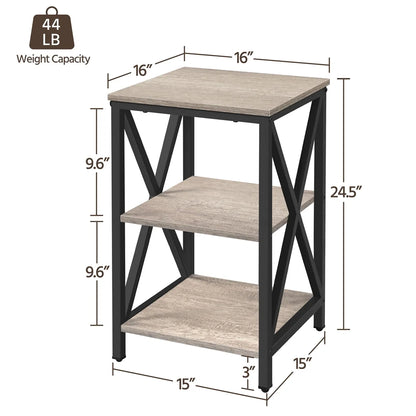 Three-Tier X-Frame Side Table in Gray for Living Room