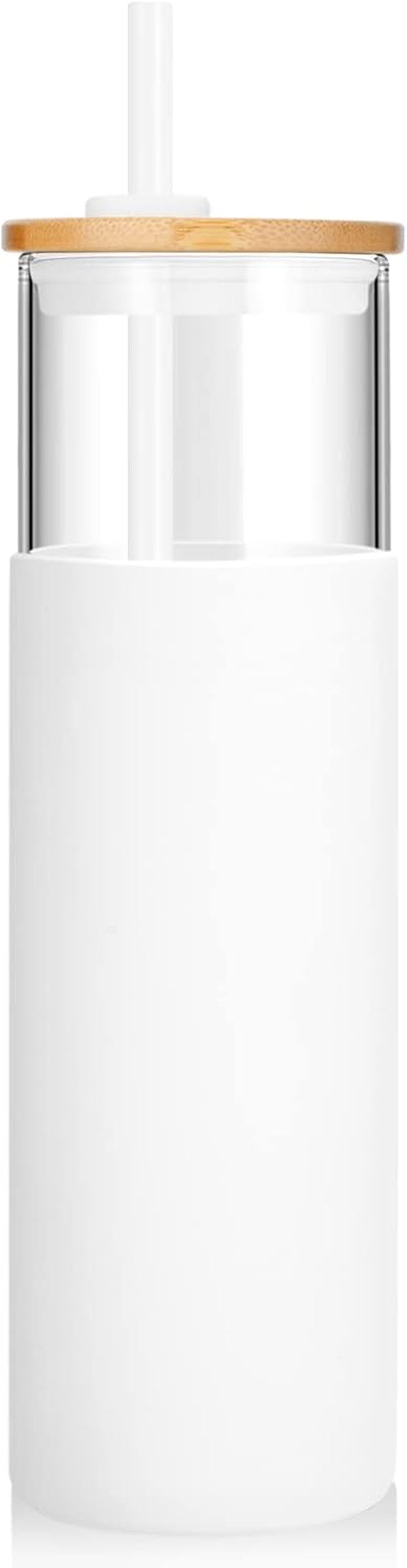 32 Oz Borosilicate Glass Tumbler with Bamboo Lid and Silicone Sleeve, Reusable Iced Coffee Cup with Straws, Dishwasher Safe and BPA-Free