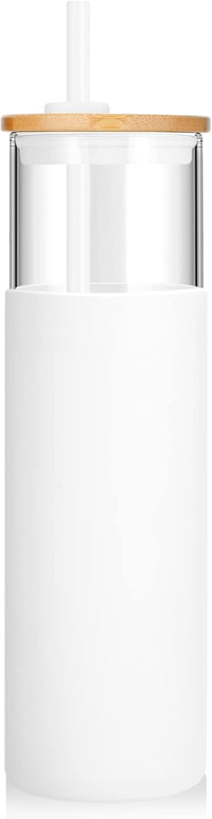 32 Oz Borosilicate Glass Tumbler with Bamboo Lid and Silicone Sleeve, Reusable Iced Coffee Cup with Straws, Dishwasher Safe and BPA-Free