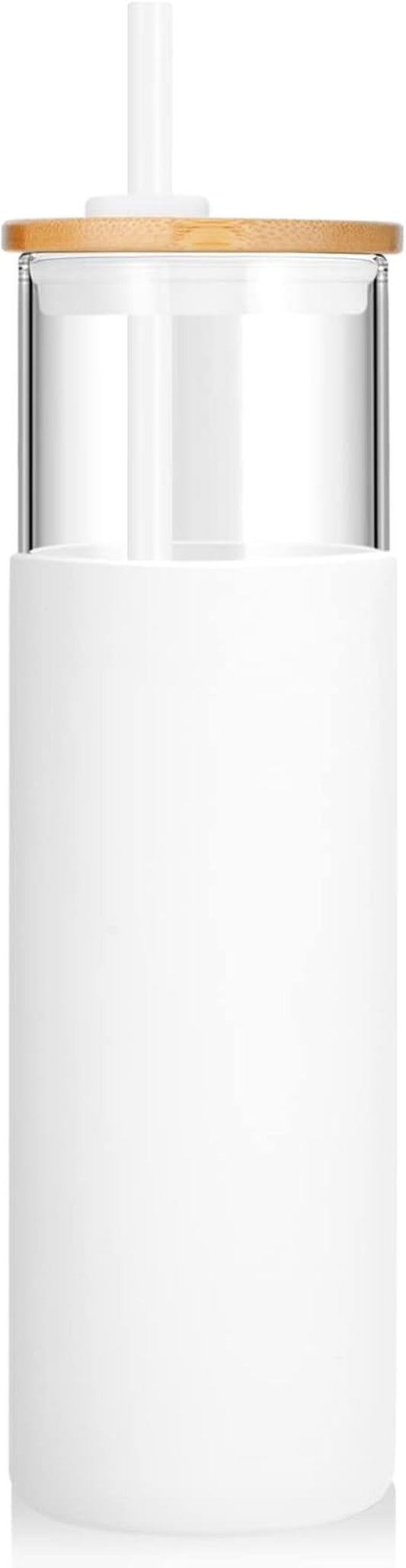 32 Oz Borosilicate Glass Tumbler with Bamboo Lid and Silicone Sleeve, Reusable Iced Coffee Cup with Straws, Dishwasher Safe and BPA-Free