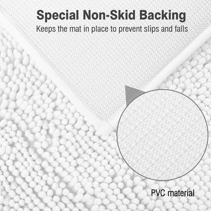 Standard 24" x 21" U-Shaped Non-Slip Shaggy Chenille Toilet Contour Bathroom Rug, Water Absorbent, White