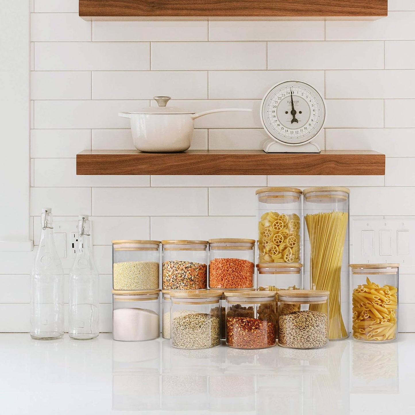 16 oz Glass Storage Jars with Bamboo Lids - Set of 9, Airtight Food Canisters for Pantry Organization