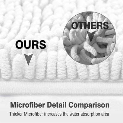 Standard 24" x 21" U-Shaped Non-Slip Shaggy Chenille Toilet Contour Bathroom Rug, Water Absorbent, White
